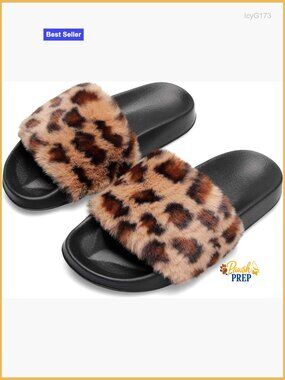 Furry Slide Slippers Open Toe Indoor Outdoor Casual Flat Fluffy House Shoes